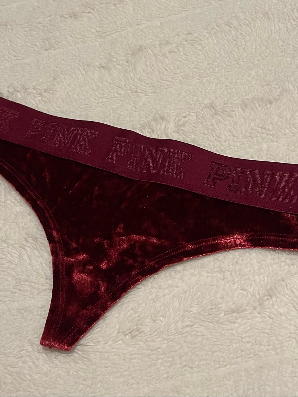 PINK Victoria's Secret Velvet Thong in Deep Burgundy